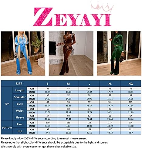Zeyayi [2-Pack] אימונית קטיפה נשים שני חלקים עם שרוול ארוך צמרות יבול מכנסיים מתרחבים עם כיסים